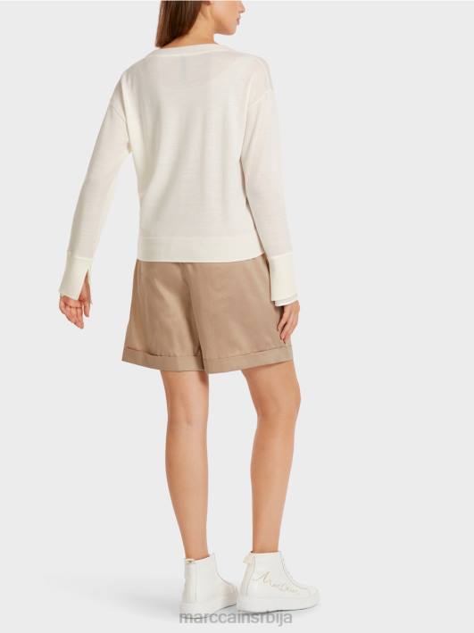 деликатан плетени џемпер са В-изрезом Marc Cain D6881158 прљаво бело одећу
