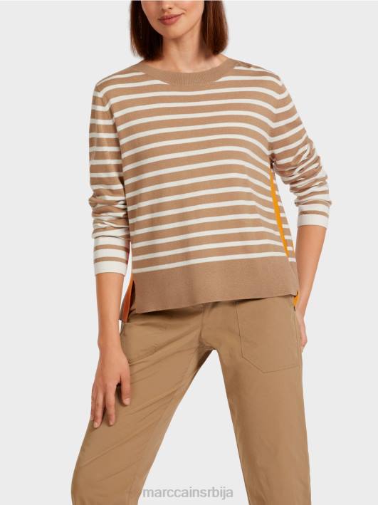 џемпер са пругама од плетенице Marc Cain D6881179 лагана кафа одећу