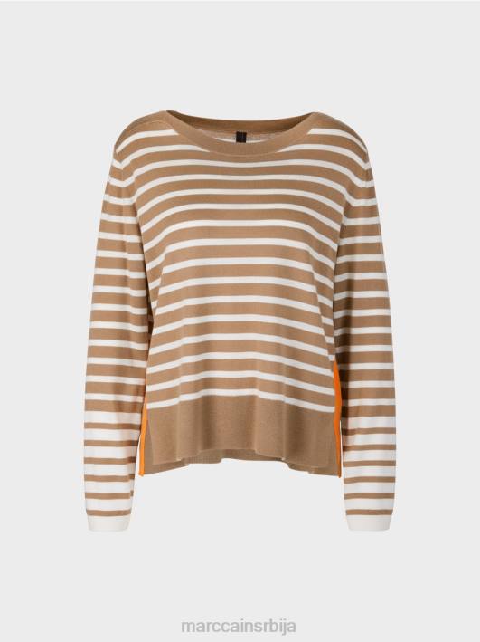 џемпер са пругама од плетенице Marc Cain D6881179 лагана кафа одећу