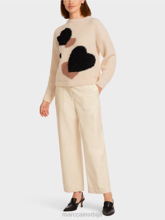 џемпер са срцем "плетен у немачкој" Marc Cain D6881193 цреме одећу