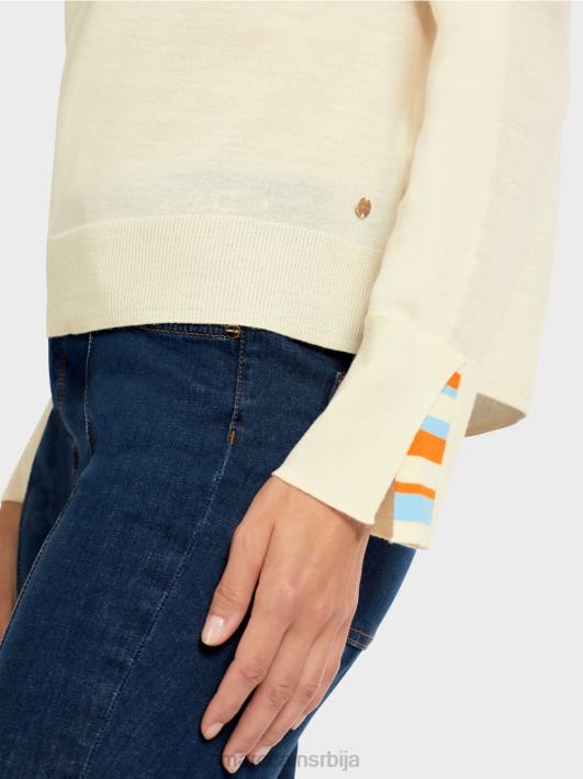 плетени џемпер са контрастним прорезом рукава Marc Cain D6881203 крема у праху одећу