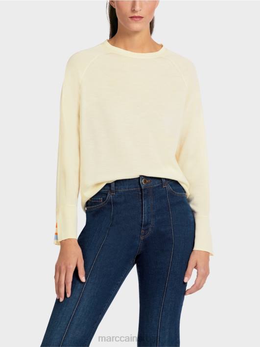 плетени џемпер са контрастним прорезом рукава Marc Cain D6881203 крема у праху одећу