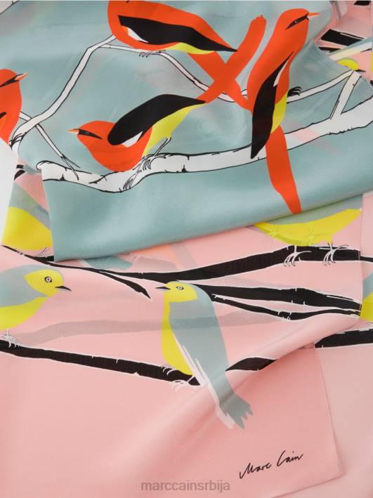 бирд десигн свилени шал Marc Cain D6881706 тамно небо плаво прибор