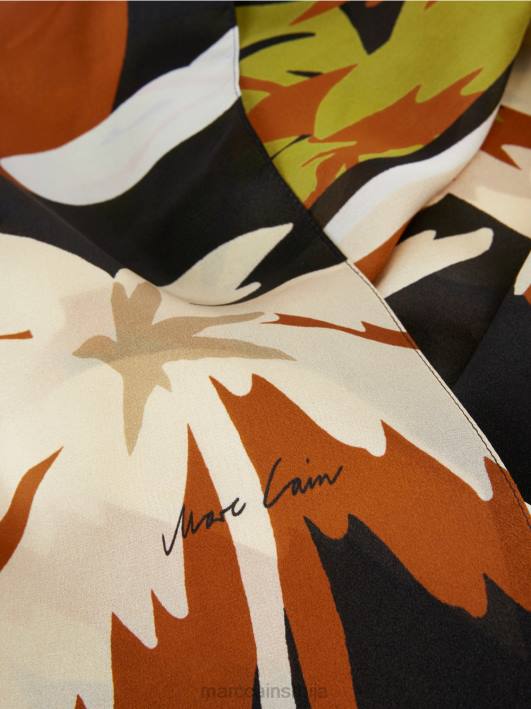 свилени шал са тропским принтом Marc Cain D6881723 дубоко маслинасто зелено прибор