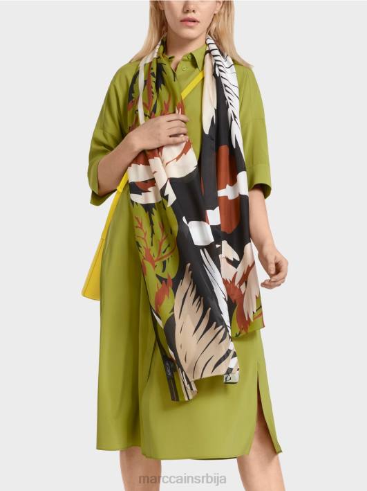 свилени шал са тропским принтом Marc Cain D6881723 дубоко маслинасто зелено прибор