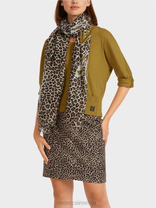 шал са леопард принтом и словима Marc Cain D6881733 крема у праху прибор
